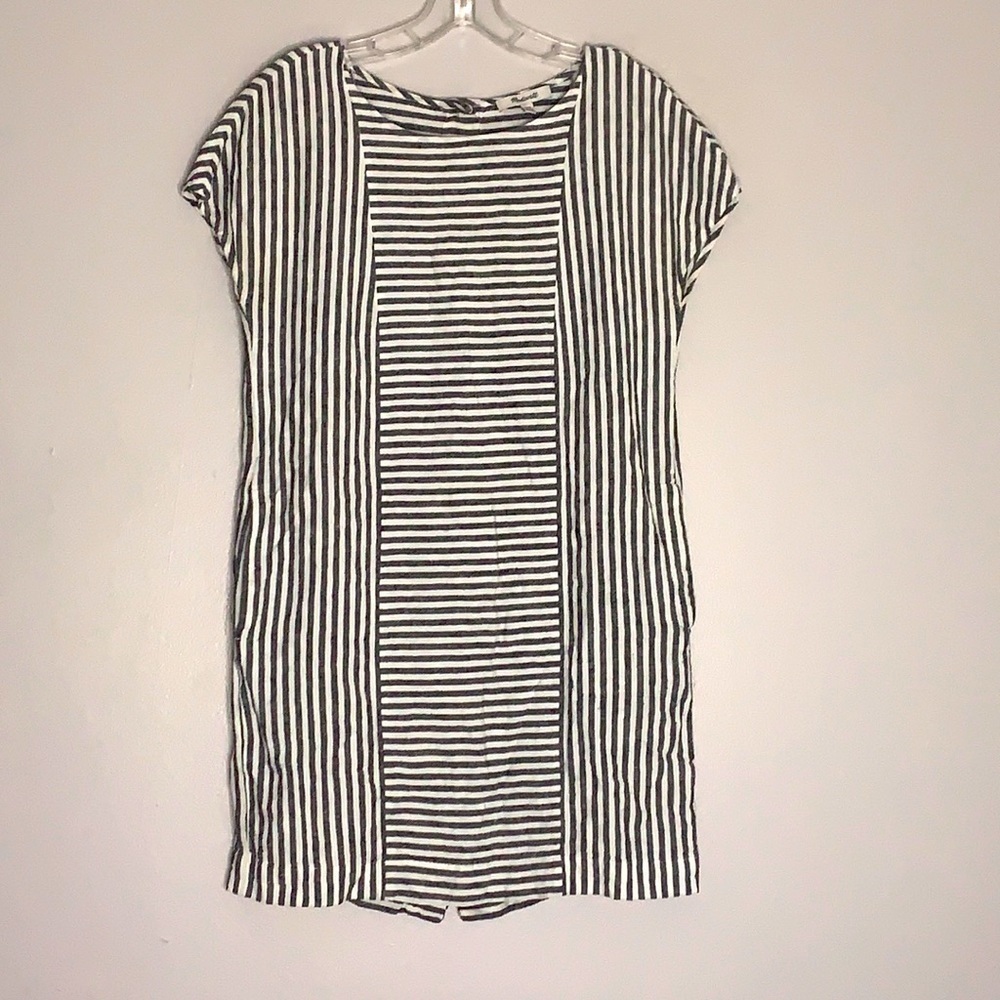 Madewell Striped Linen Rear back button down Shift Dress Size XXS black